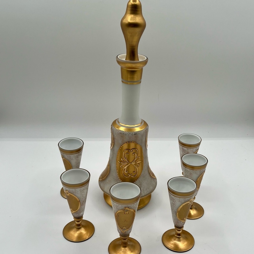 1950s Imperial Bohemian Decanter Set With Six Cordial Glasses
